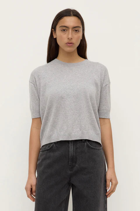 Assembly Label - Vanya Cotton Cashmere Boxy Knit Tee - Grey Marle