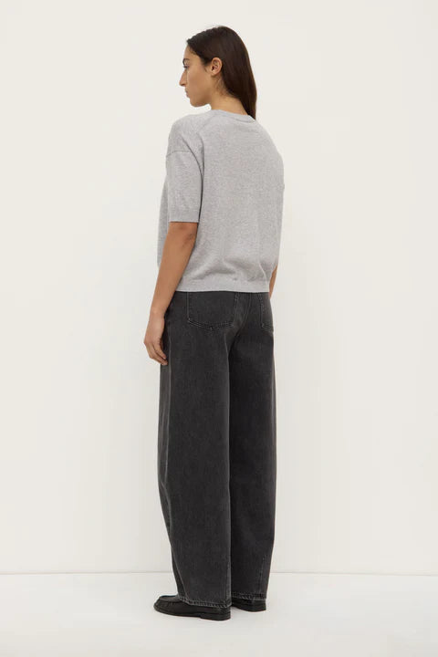 Assembly Label - Vanya Cotton Cashmere Boxy Knit Tee - Grey Marle