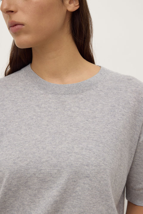 Assembly Label - Vanya Cotton Cashmere Boxy Knit Tee - Grey Marle