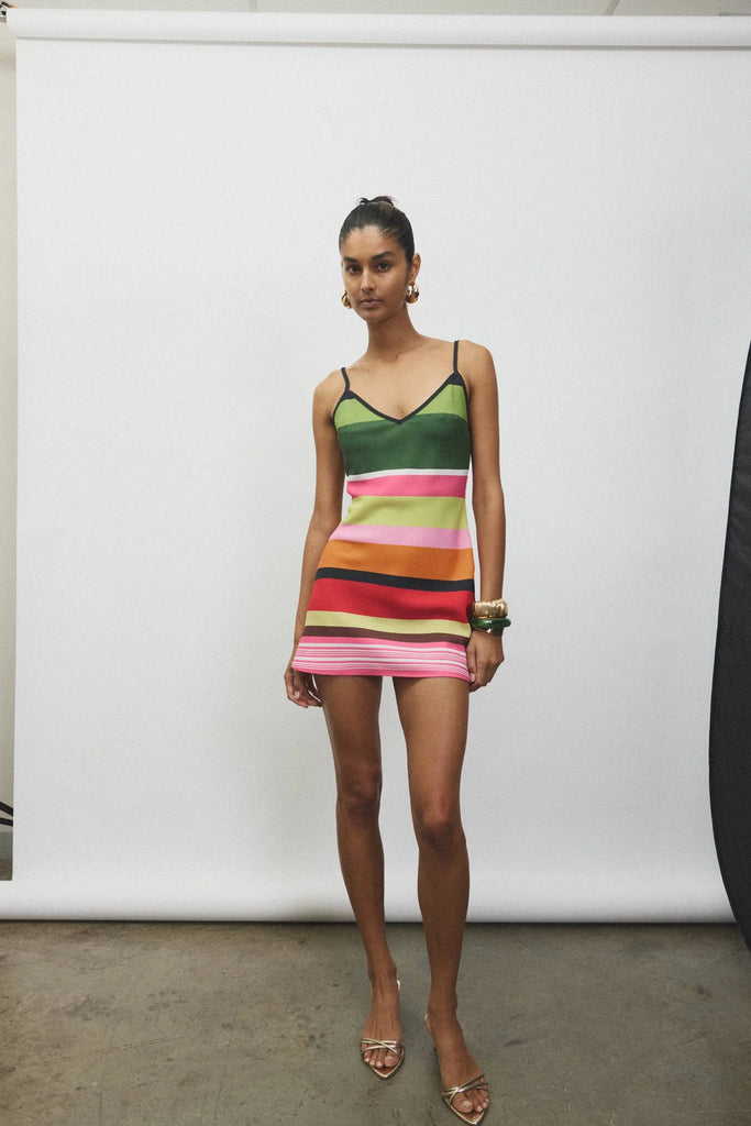 With Harper Lu - Bias Mini Dress - Emerald Stripe