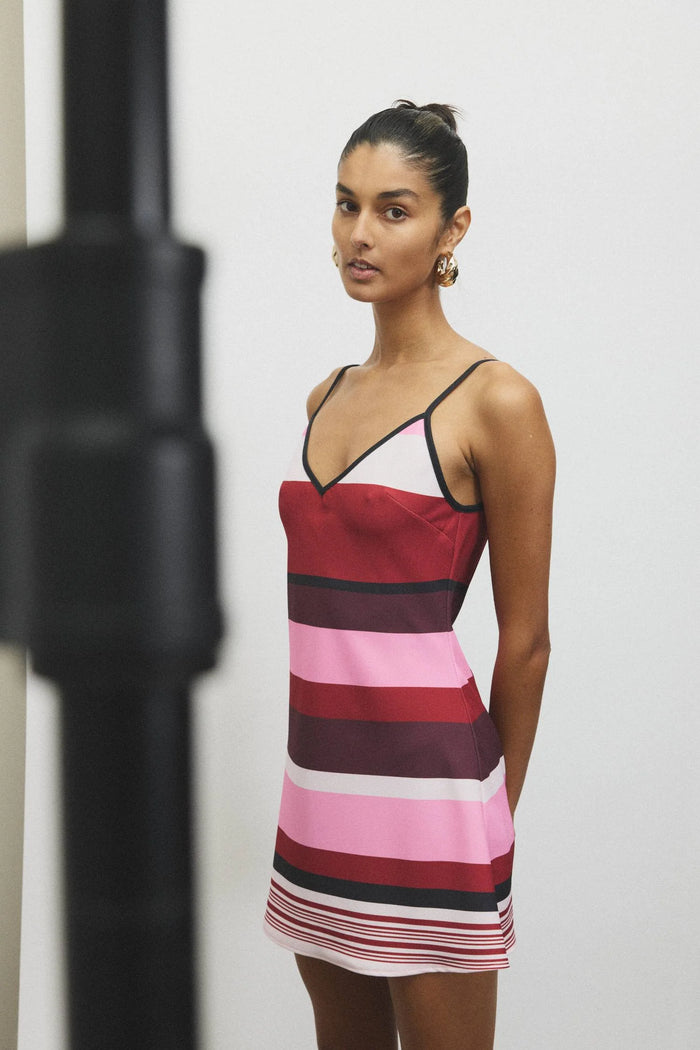 With Harper Lu - Bias Mini Dress - Fuchsia Stripe