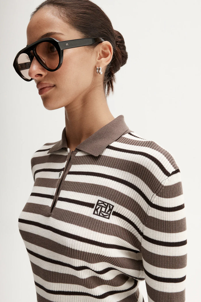 Elka - Ana Knit Polo - Chocolate Multi Stripe