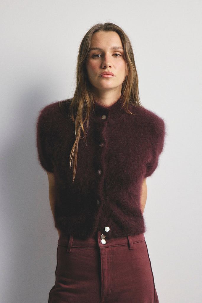 World of Nomads - Claudia Cashmere Short Sleeve Cardigan - Aubergine