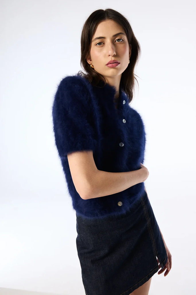World of Nomads - Claudia Cashmere Short Sleeve Cardigan - Navy