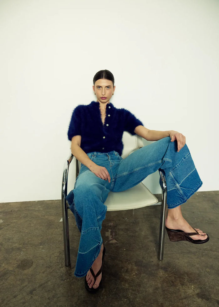 World of Nomads - Claudia Cashmere Short Sleeve Cardigan - Navy