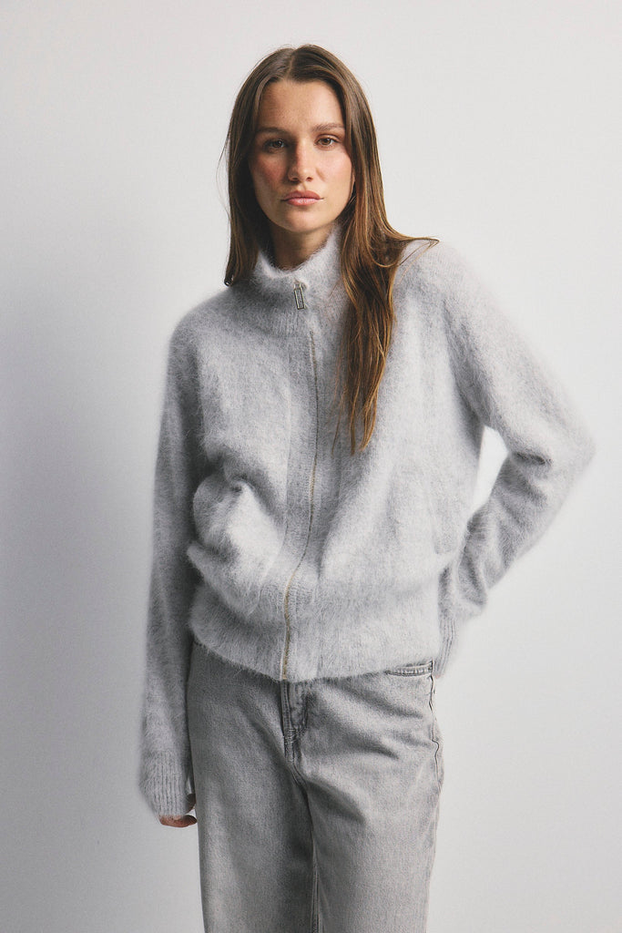 World of Nomads - Felix Zip Up Cashmere Bomber - Light Grey