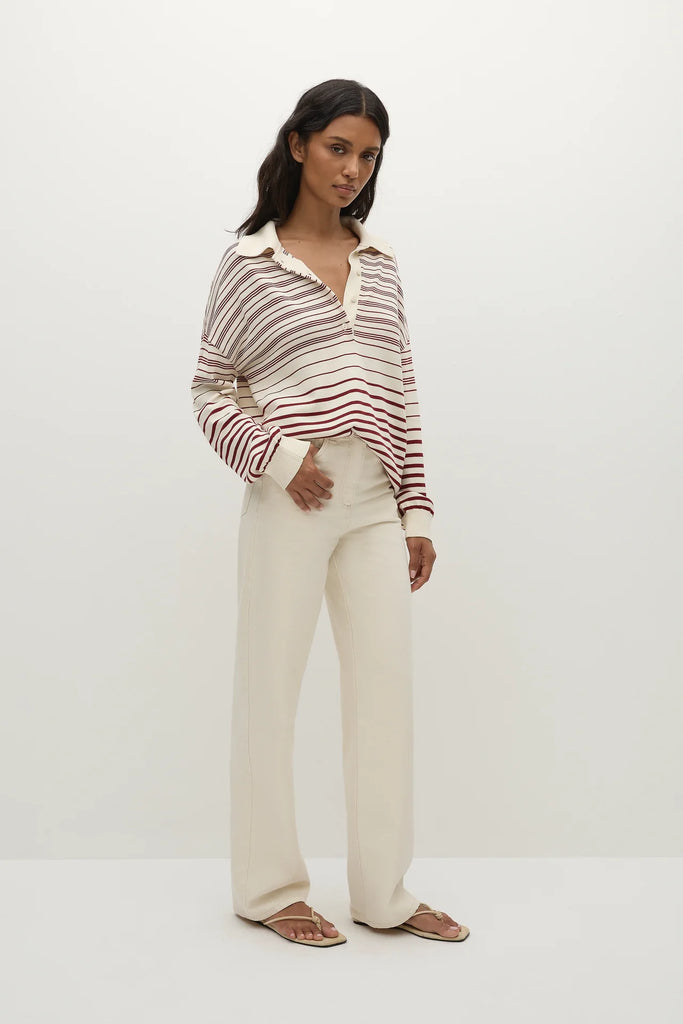 Faithfull The Brand - Harlow Oversized Polo Scandi Stripe Red Cream Knit
