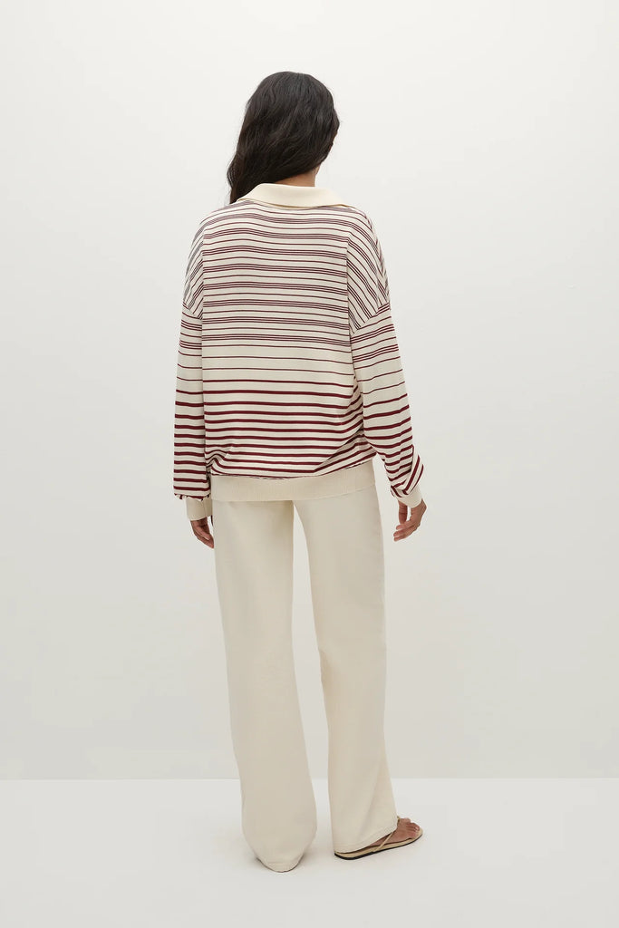 Faithfull The Brand - Harlow Oversized Polo Scandi Stripe Red Cream Knit