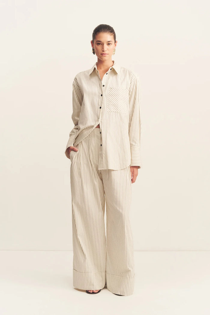 SHONA JOY- HUDSON SHIRT- BLANC PINSTRIPE