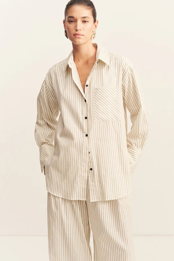 SHONA JOY- HUDSON SHIRT- BLANC PINSTRIPE