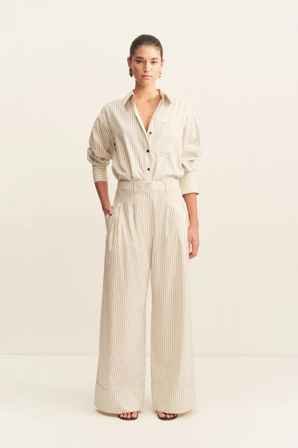 SHONA JOY- HUDSON HIGH WAISTED PANT- BLANC PINSTRIPE