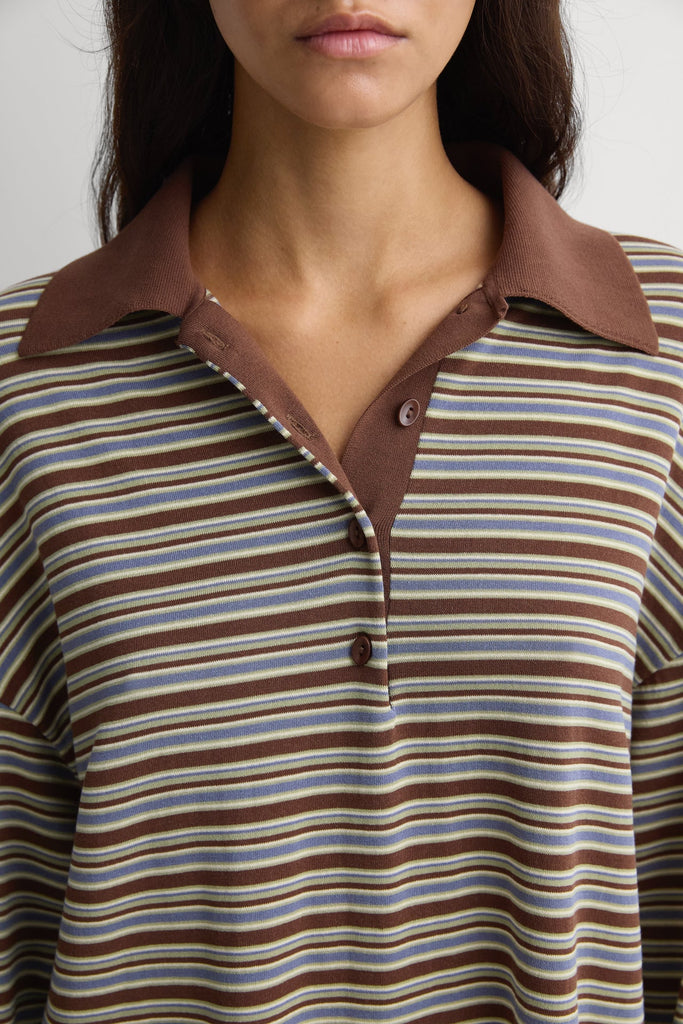 Faithful - Ivana Polo Shirt - La Palma Stripe Carob