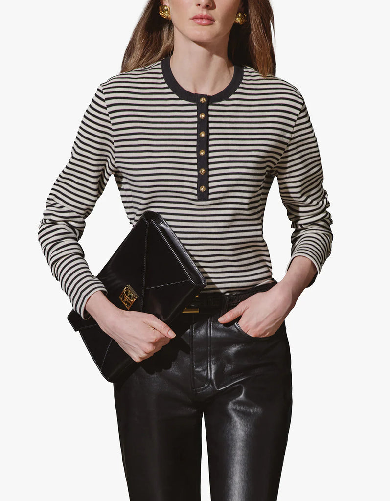 Anine Bing- Alessia Long Sleeve Tee- Cream And Black Stripe