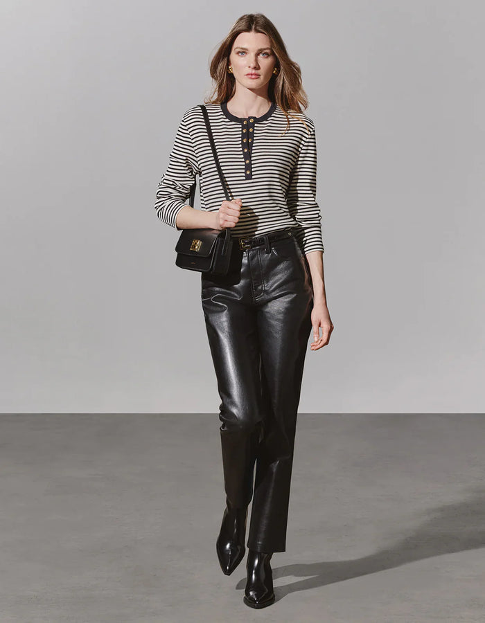 Anine Bing- Alessia Long Sleeve Tee- Cream And Black Stripe