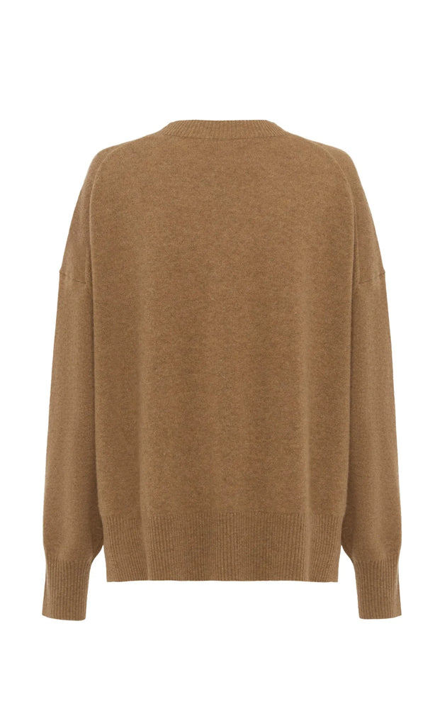 Huntly- Mabel V Neck Jumper- Biscuit