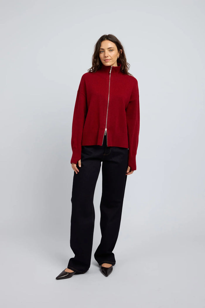 Huntly- Margot Zip Jacket- Winecask