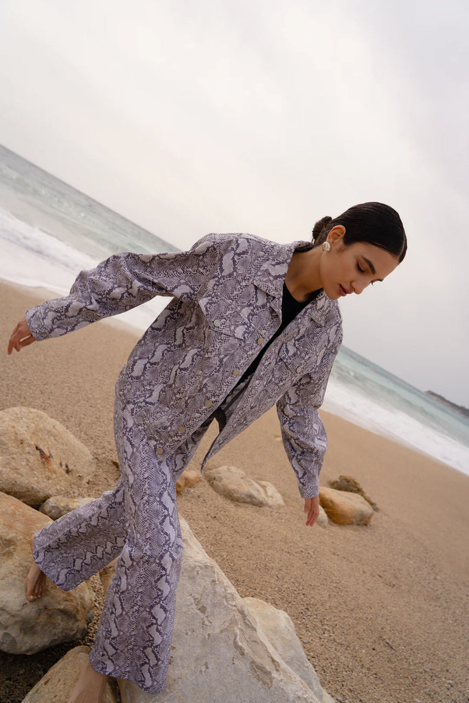 Hansen & Gretel  - Morgan Studded Denim Jacket - Silver Python