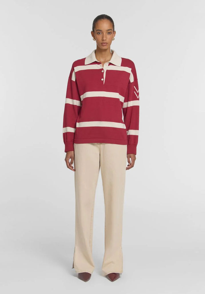 Viktoria & Woods - Rival Polo Knit - Scarlet Stripe