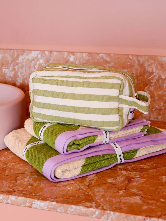 Mosey Me -  Seersucker Stripe Dopp Kit- pistachio