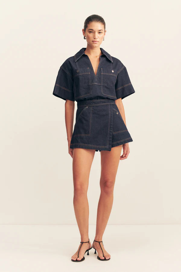 SHONA JOY- RITA WRAP DETAIL SKORT- DEEP INDIGO