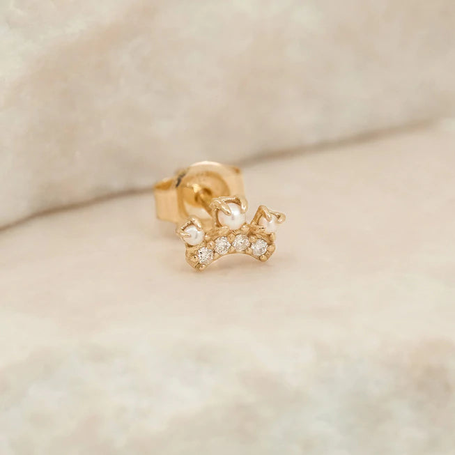 By Charlotte - 14k Gold Crown Diamond Stud Earring