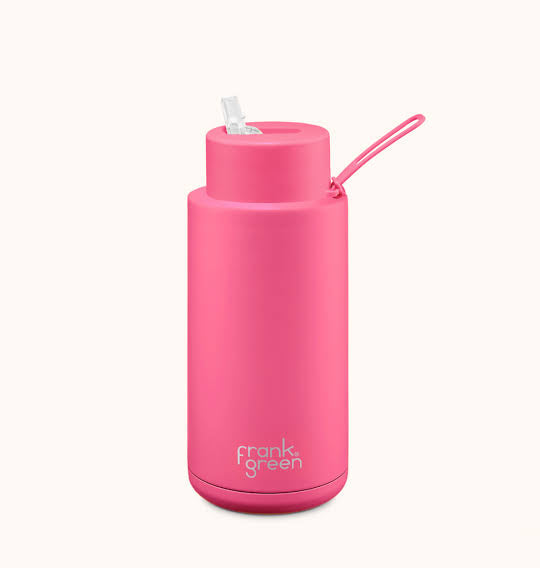 Frank Green - 34oz Ceramic Reusable Bottle (with straw) - Neon Pink